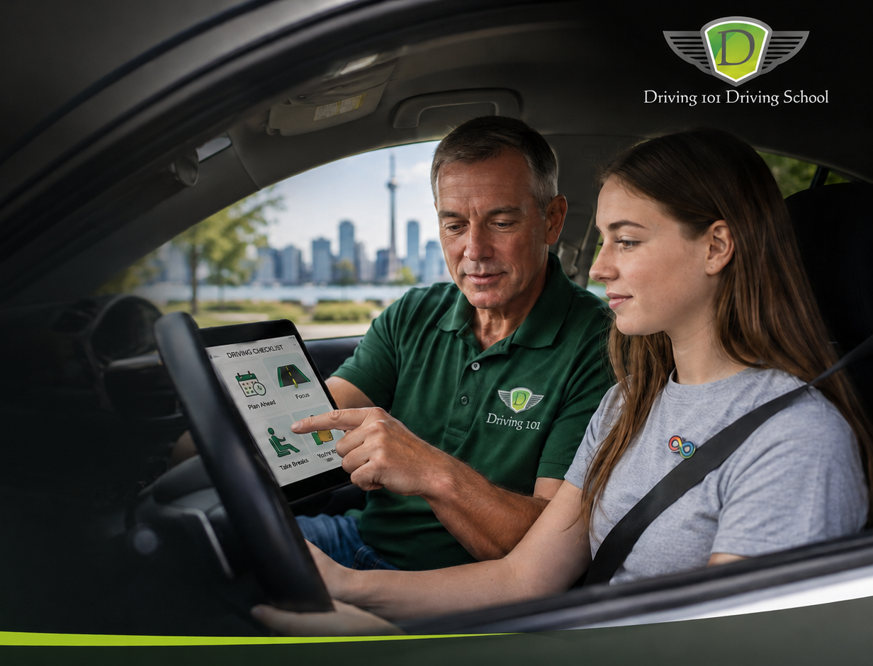 Driving 101 instructor working with a neurodivergent student in Toronto